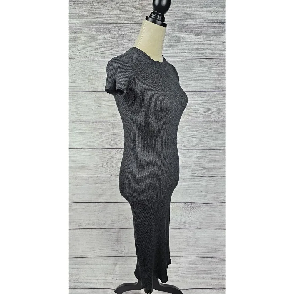 Zara Trafuluc Ribbed Short Sleeve Bodycon Midi Dress Grey Size Small - Picture 5 of 7